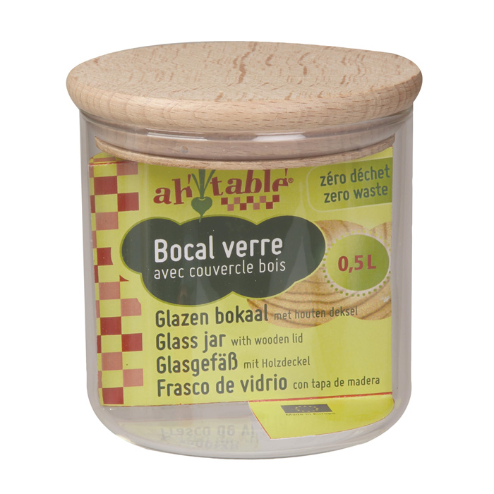 Bocal verre avec couvercle bois 0,5 L 1 p. Bocal verre avec couvercle bois 0,5 L 1 p.