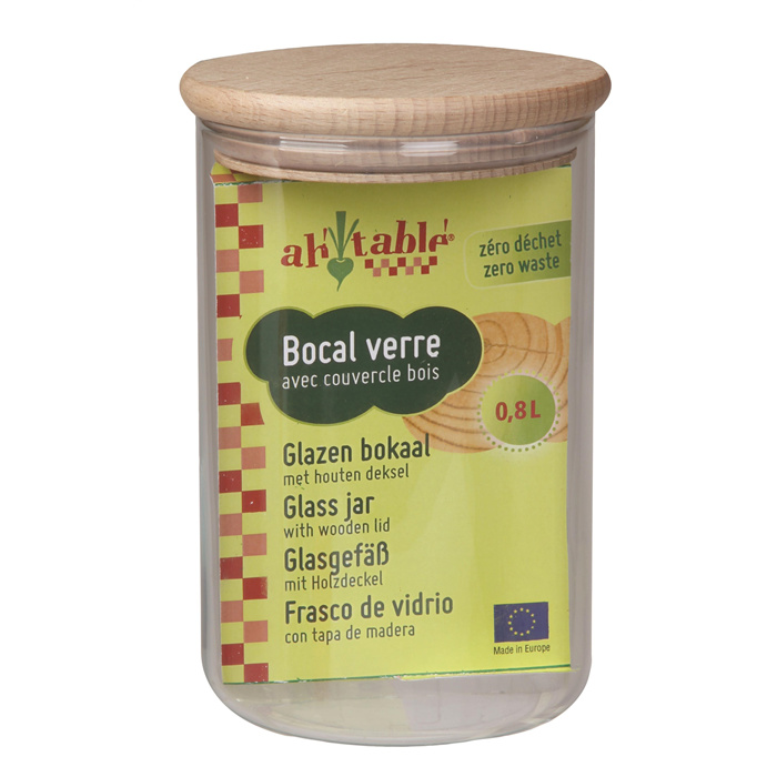 Bocal verre avec couvercle bois 0,8 L 0.8 L Bocal verre avec couvercle bois 0,8 L 0.8 L