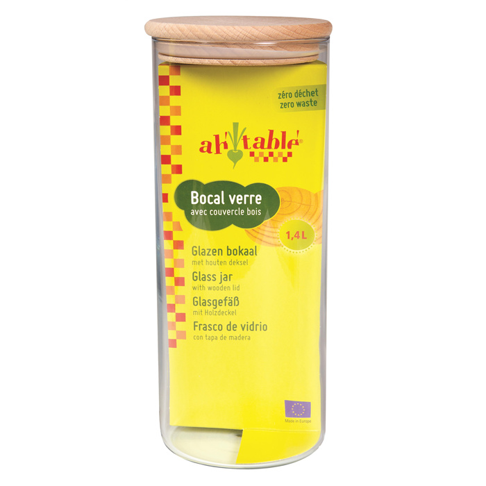 Bocal verre avec couvercle bois 1,4 L 1,4L Bocal verre avec couvercle bois 1,4 L 1,4L