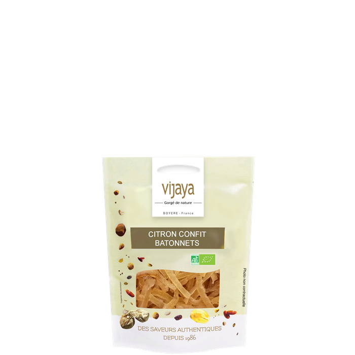 Gekonfijte citroenschil staafje bio* 125 g Gekonfijte citroenschil staafje bio* 125 g