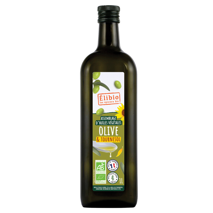Huile mixte olive 51% 49% tournesol désodorisée Bio* 1 L