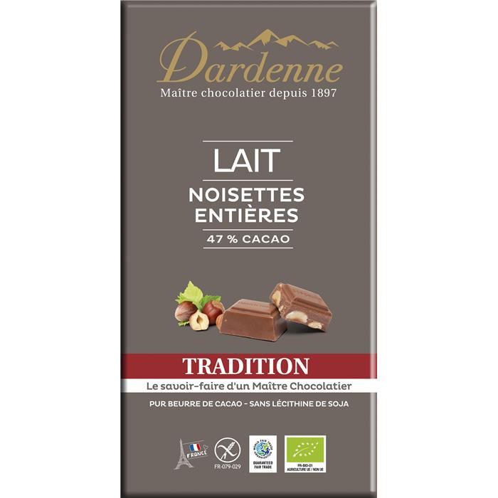 Reep melkchocolade 41% met hazelnoten bio* 120 g Reep melkchocolade 41% met hazelnoten bio* 120 g