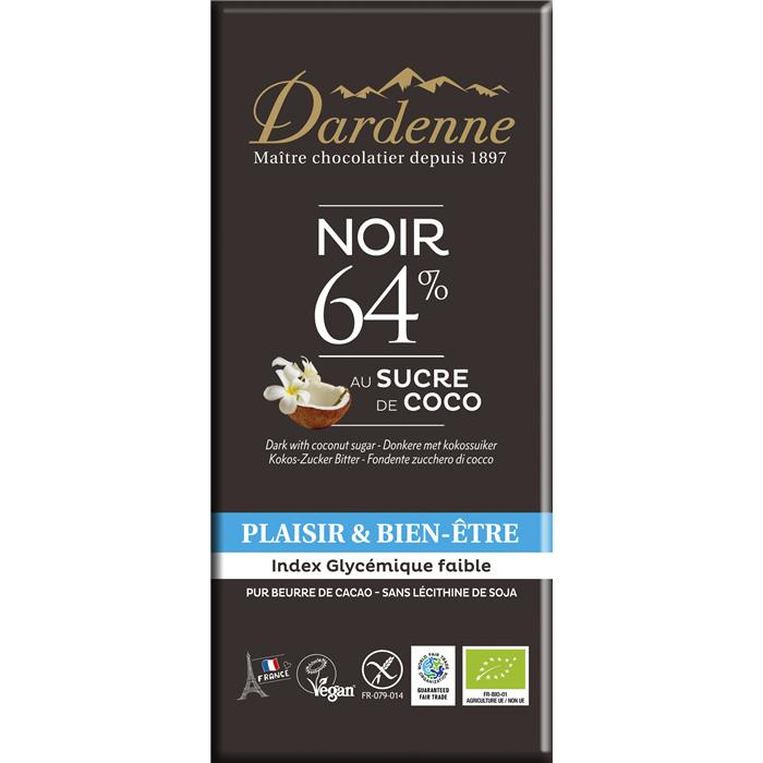 Reep pure chocolade 64 % met kokosnoot suiker bio* 80 g Reep pure chocolade 64 % met kokosnoot suiker bio* 80 g