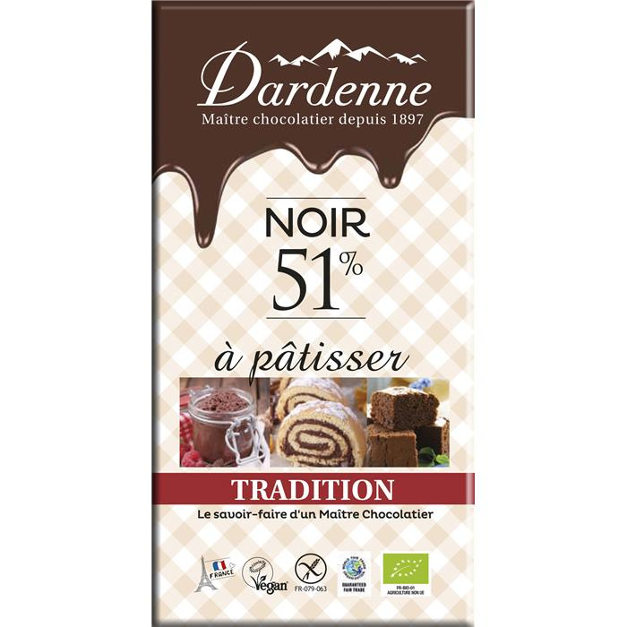 Reep pure chocolade traditie 51 % voor bakken bio* 200 g