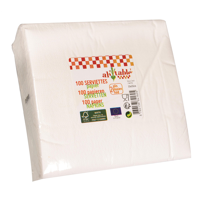 Set van 100 witte papieren servetten Set van 100 witte papieren servetten