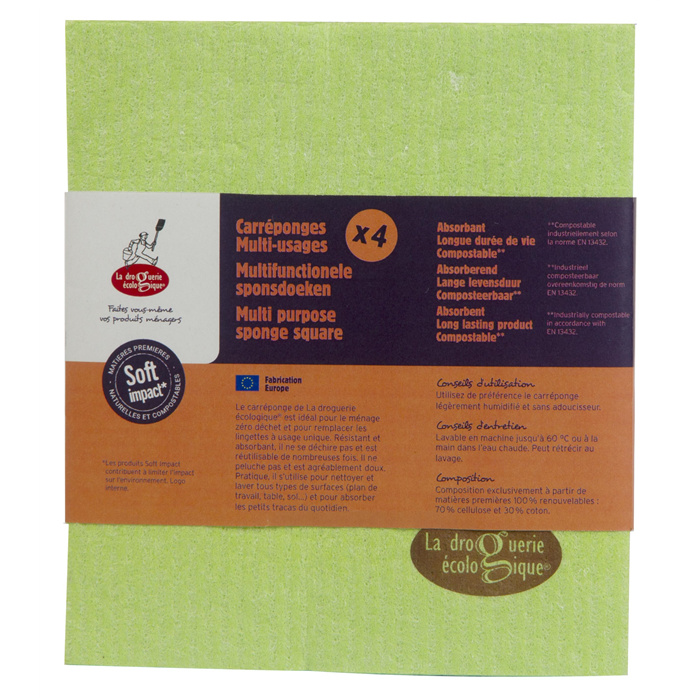 Set van 4 vierkanten cellulosespons 4pc x 20 Set van 4 vierkanten cellulosespons 4pc x 20