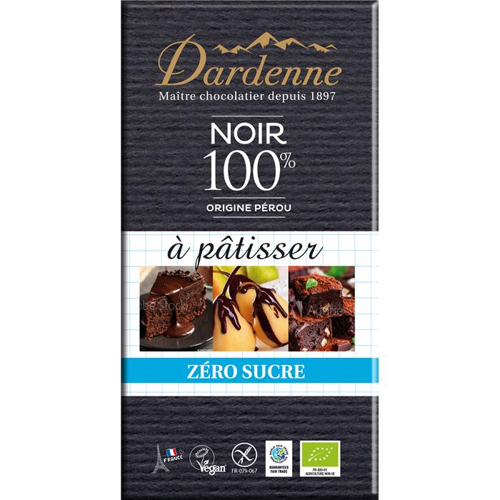 Tab. choc. Noir 100% a patisser zero sucre bio* 180g