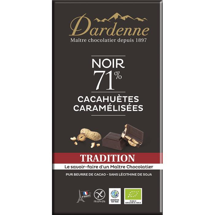 Tab. choc. noir cacahuètes grillées caram. Bio* 180 g