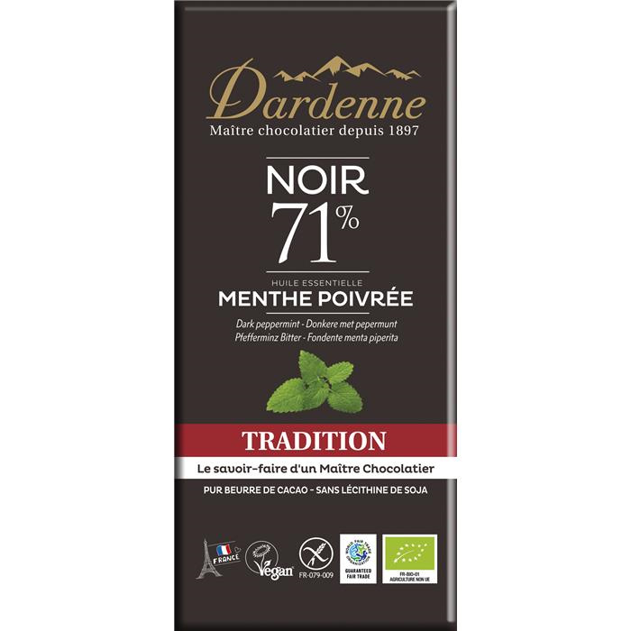 Tab. choc. Noir menthe bio* 70 g