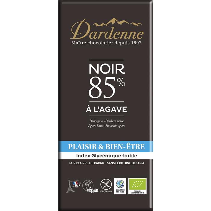 Tab. chocolat noir 85% à l'agave bio* 90 g