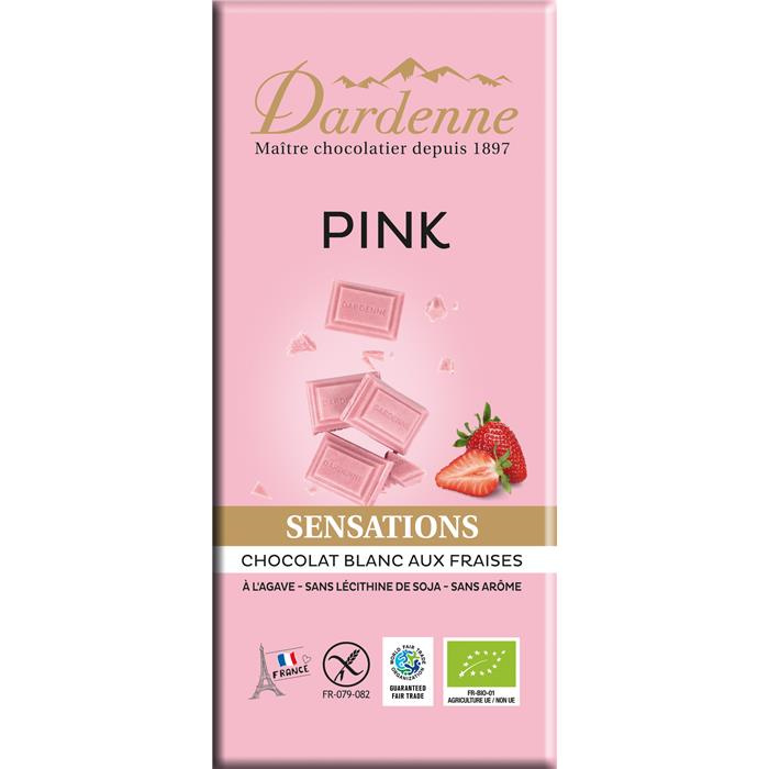 Tab. pink choco blanc aux fraises bio* 70 g Tab. pink choco blanc aux fraises bio* 70 g