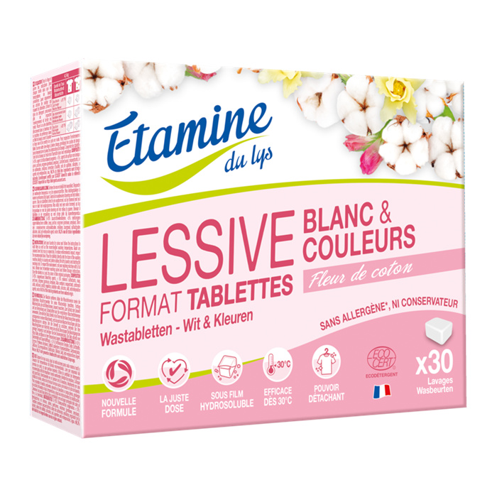 tablette lessive fleur de coton 30 u