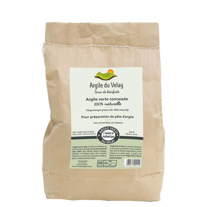 Zak van groene klei van geplette Velay 100% natuurlijk 3 kg Zak van groene klei van geplette Velay 100% natuurlijk 3 kg